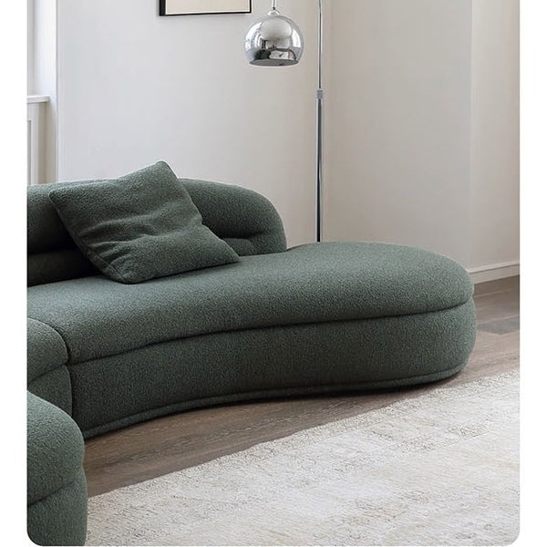 Yannik Four Seater Curved Sofa – Snowflake Velvet Upholstery, Modern Contemporary Lounge Sofa with High-Resilience Sponge Cushioning, Elegant Green Living Room Sofa