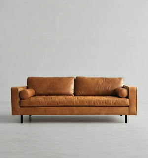 Porto Three Seater Sofa (220 cm)– Premium Real Leather 3-Seater Couch with High-Density Foam Comfort & Steel Frame Support, Brown - My Store
