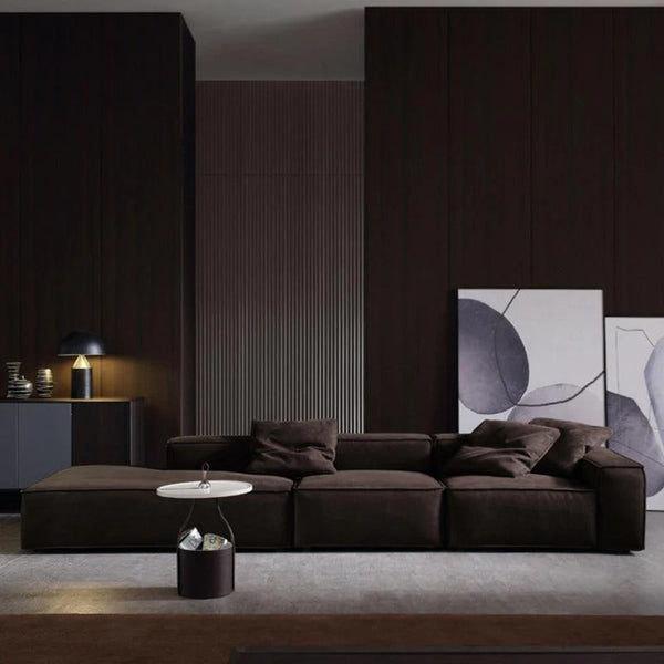 Hee Nordic Suede Sofa – Modern Two & Three Seater & Corner Sofa Set, Contemporary Living Room Couch with High-Density Sponge Cushioning, Brown Finish, Minimalist Design - My Store