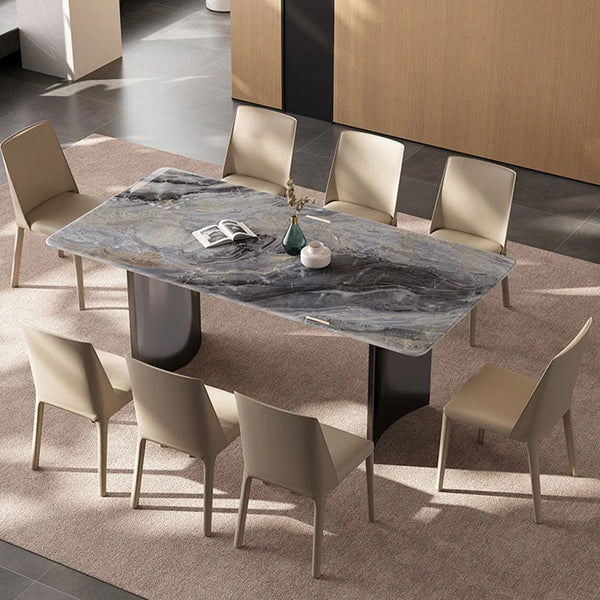 Doris Marble Dining Table with Stainless Steel Base, Modern Luxury Rectangular Dining Table for Kitchen & Dining Room, Contemporary Statement Table