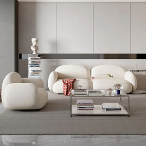 Caden Cloud 2 Seater Sofa – White Bouclé Upholstered Modern Cloud Couch with High-Density Foam | Contemporary Living Room Loveseat Sofa - My Store