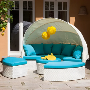 Shelly Outdoor Rattan Sectional Sofa Set with Daybed Sunbed, Patio Garden Lounge Seating, Aluminium Frame, Cushioned Modular Outdoor Furniture