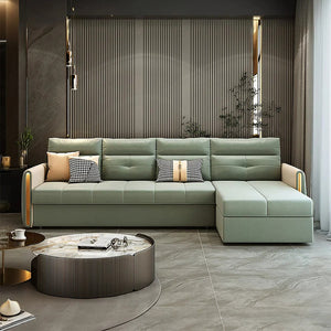 Malhotra L Shape Sofa Bed, Corner Sofa Bed with Pull-Out Sleeping Function, Leathaire Upholstered Modular Lounge Bed Sofa for Living Room – Available in Multiple Sizes & Colours