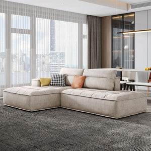 R97 Lou 4 Seater Sofa – Modern Large Leathaire Couch, Spacious Family Living Room Sofa, High-Density Foam Cushioned Four Seater, Contemporary Minimalist Design (Beige/Grey Options) - My Store