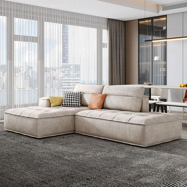 R97 Lou 3 Seater Sofa – Modern Leathaire Couch, Spacious Living Room Sofa, High-Density Foam Cushioned Three Seater, Contemporary Minimalist Design (Beige/Grey Options) - My Store