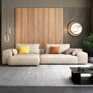 R87 Calvin Three Seater Sofa – Modern Leathaire Upholstered Couch with High-Density Sponge Cushions, Contemporary Living Room Sofa - My Store