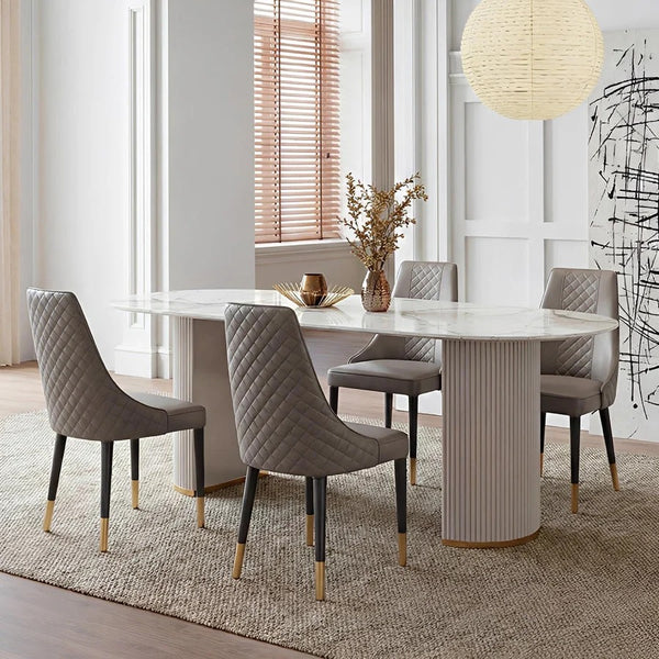 Costanza Sintered Stone Dining Table White Oval Modern Dining Table with MDF Base Contemporary 6 Seater Dining Table for Kitchen & Dining Room
