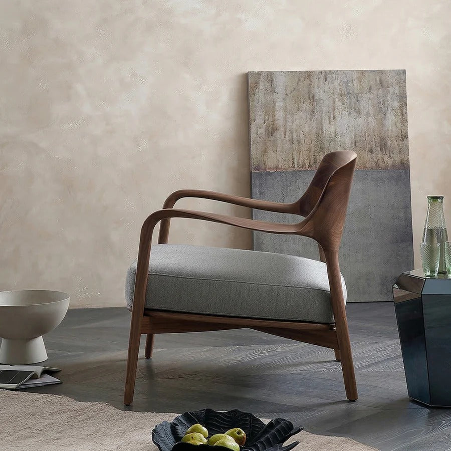 Hans Wegner Inspired Dark Oak Armchair – Contemporary Solid Wood Lounge Chair with Upholstered Fabric Seat, Modern Scandinavian Accent Chair for Living Room & Office - My Store