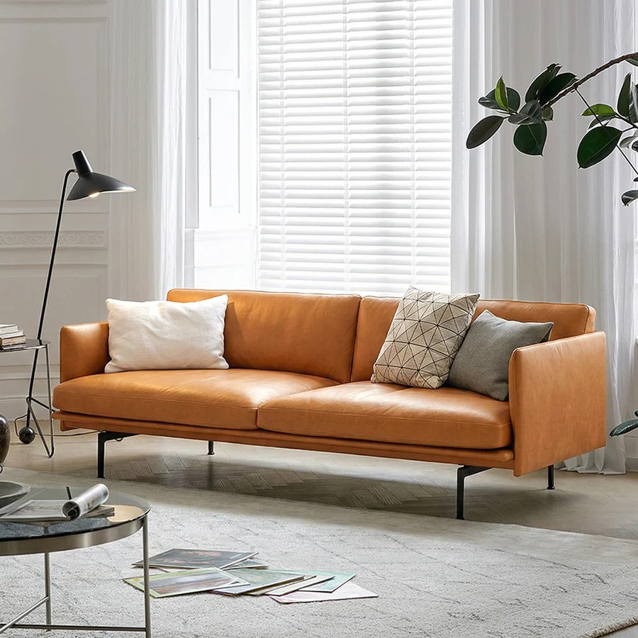 H81 Hamilton 3 Seater Italian Genuine Leather Sofa – Contemporary Living Room Sofa with Oil Wax Real Leather Upholstery and Painted Steel Legs - My Store