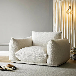 Isabella Modern 3 Seater Sofa – Bouclé or Velvet Upholstery, Spacious Contemporary Living Room Couch in Off White & Blue, Fully Assembled Designer Sofa - My Store