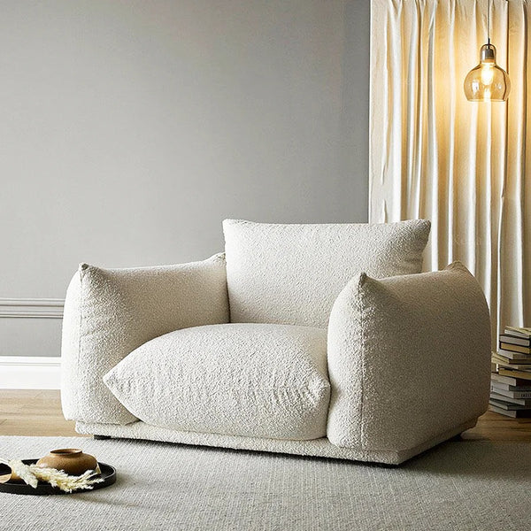 Isabella Modern 3 Seater Sofa – Bouclé or Velvet Upholstery, Spacious Contemporary Living Room Couch in Off White & Blue, Fully Assembled Designer Sofa - My Store