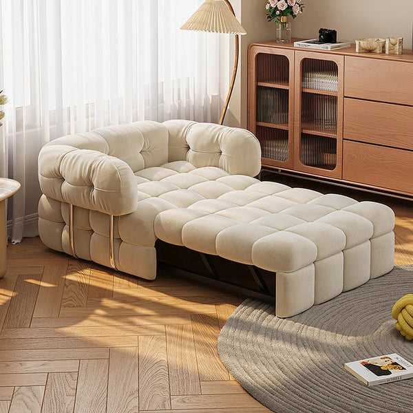 Rojas Single Sofa Bed Armchair – Pull-Out Chair Bed with High Density Sponge Mattress, Suede Upholstery & Carbon Steel Frame, Cream