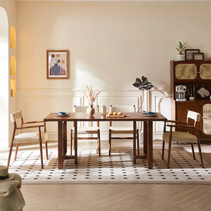 Fuchs Solid Wood & Rattan Dining Table Dark Oak Rectangular Modern Dining Room Table for Kitchen & Home