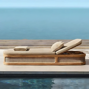 Marina Reclining Outdoor Sun Lounger Daybed, Adjustable Garden Sun Lounger with Waterproof Cushion, Rattan/Teak/Aluminium Patio Day Bed Single for Garden, Poolside & Terrace