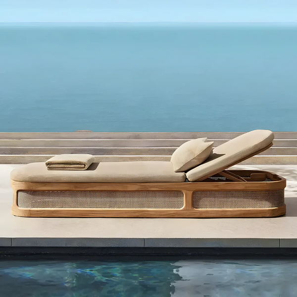 Marina Reclining Outdoor Sun Lounger Daybed, Adjustable Garden Sun Lounger with Waterproof Cushion, Rattan/Teak/Aluminium Patio Day Bed Single for Garden, Poolside & Terrace