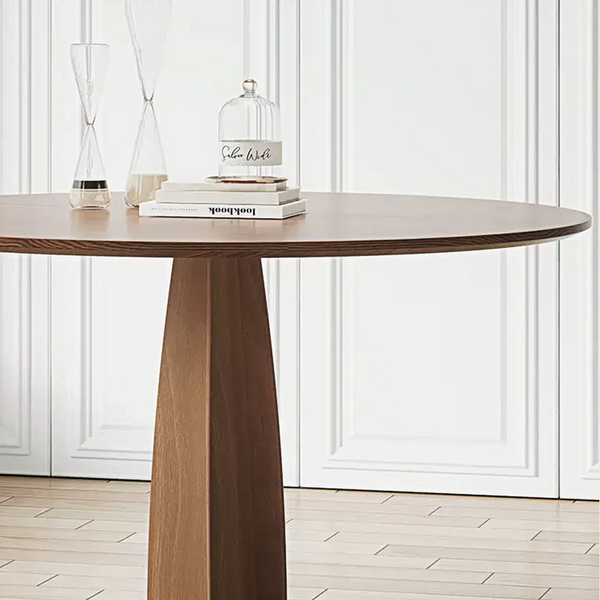 Seraphina Contemporary Round Solid Wood Dining Table – Modern Minimalist Kitchen & Dining Table with Sturdy Pedestal Base – Elegant Natural Finish