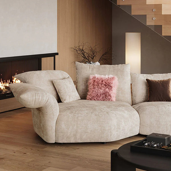 Cove Petal Modular Three Seater Sofa 360 cm – Contemporary Free-Form Chenille Sofa with High-Density Sponge Cushions | Modern Living Room Seating in Cream, Pink & Blue - My Store