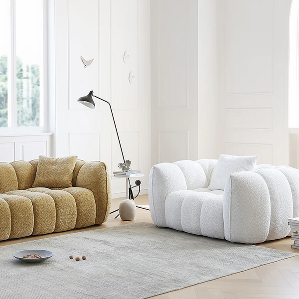 Oxley Pumpkin Single Seater Sofa Armchair – Modern Bouclé Accent Chair, Plush Curved Design, Comfortable Lounge Chair for Living Room, Bedroom & Reading Corner, White - My Store