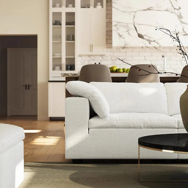Farid 3 Seater Modular Sofa – Contemporary White Linen Living Room Couch with Modern Minimalist Design - My Store