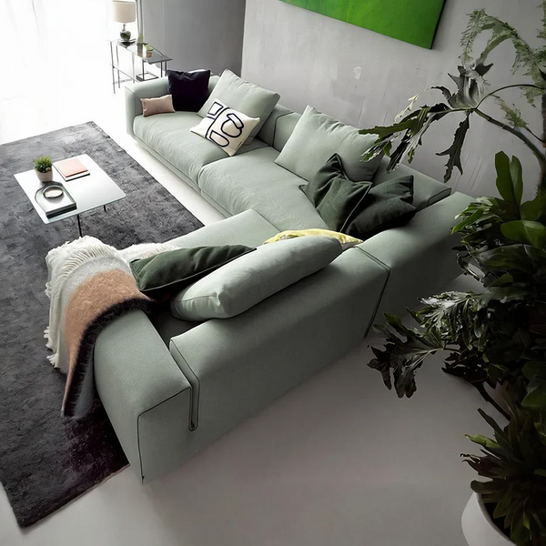 Goswell Green Linen Two Seater Corner Sofa with Painted Steel Frame – Modern Contemporary Living Room Sofa with Wooden Legs Assembly Required - My Store