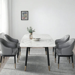 Malvern Modern Dining Table – White Sintered Stone Top with Black Painted Steel Legs, Contemporary Dining Table for 4–6 Seater Homes, Easy Assembly Kitchen & Dining Room Table