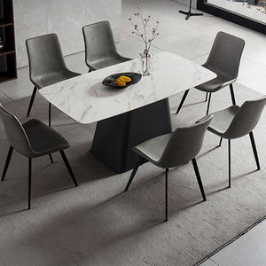 Bontempi Dining Table with Sintered Stone Top, Modern Grey & White Dining Table, Painted Steel Base, Contemporary 6 Seater Dining Room Table
