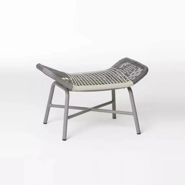Carmean Rattan Outdoor Chair with Matching Footstool – Modern Garden Lounge Seating Set, Grey/Blue, Aluminium Frame Patio Furniture for Relaxed Outdoor Comfort - My Store