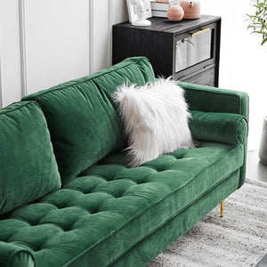 Hanoi Velvet Two Seater Sofa – Modern Contemporary 2-Seater Couch with Painted Steel Legs, Comfortable Upholstered Living Room Sofa (Grey, Blue, Green, Yellow) - My Store