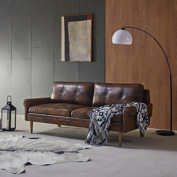Hemenway 2 Seater Sofa – Full Grain Leather Upholstered Modern Loveseat with Wooden Frame, Contemporary Living Room Sofa, Brown or Black - My Store