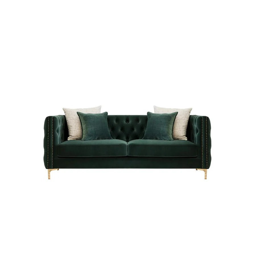 WH215 Two Seater Velvet Sofa with Painted Steel Frame – Modern Contemporary 2-Seater Couch in Green & Blue – Stylish Living Room Furniture with Sturdy Build & Easy Assembly - My Store