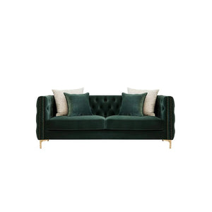 WH215 Two Seater Velvet Sofa with Painted Steel Frame – Modern Contemporary 2-Seater Couch in Green & Blue – Stylish Living Room Furniture with Sturdy Build & Easy Assembly - My Store