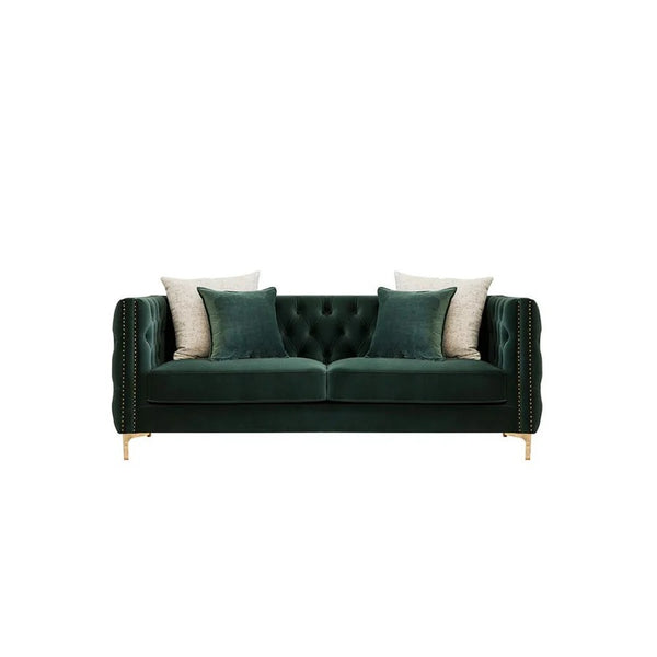 WH215 Two Seater Velvet Sofa with Painted Steel Frame – Modern Contemporary 2-Seater Couch in Green & Blue – Stylish Living Room Furniture with Sturdy Build & Easy Assembly - My Store