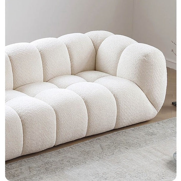 Randee BoBo Three Seater Sofa – Luxury White Boucle Cloud Sofa, Modern Contemporary 3-Seater Couch with High Density Sponge Cushion, Minimalist Living Room Sofa (250 x 100 x 67 cm)