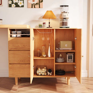 Melissa Folding Bar Table with Sideboard Storage Unit, Light Oak Wooden Breakfast Bar Table, Space Saving Foldable Dining Table for Kitchen, Home Bar & Small Spaces