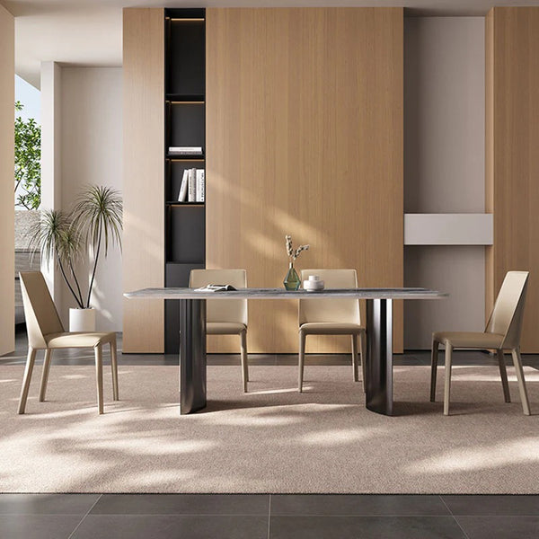 Doris Marble Dining Table with Stainless Steel Base, Modern Luxury Rectangular Dining Table for Kitchen & Dining Room, Contemporary Statement Table