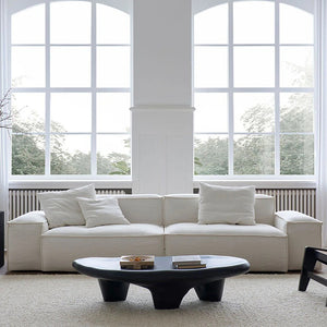 Zaavan Modular Three Seater Sofa | Modern Linen Upholstered Couch | Off White Contemporary Living Room Sofa | Comfortable High Resilience Foam Seating