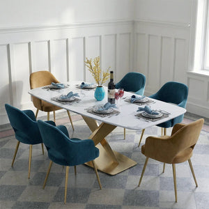 LUCI Marble Dining Table with Gold Metal Base, Modern White Dining Table, Luxury Contemporary Kitchen & Dining Room Table
