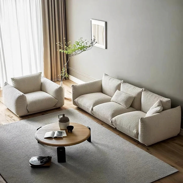 Isabella Modern 3 Seater Sofa – Bouclé or Velvet Upholstery, Contemporary Living Room Couch in Off White & Blue, Fully Assembled Large Sofa - My Store