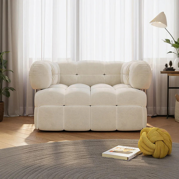 Rojas Single Sofa Bed Armchair – Pull-Out Chair Bed with High Density Sponge Mattress, Suede Upholstery & Carbon Steel Frame, Cream