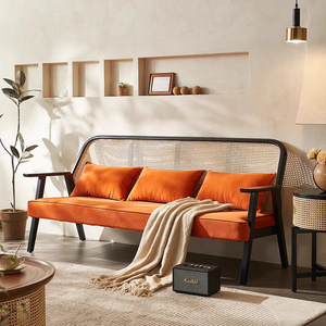 Morris Casual Rattan Three Seater Sofa – Contemporary Wooden Frame Lounge Sofa with Flannelette Cushion Upholstery, Spacious Modern Seating for Living Room, Lounge & Reception Areas - My Store