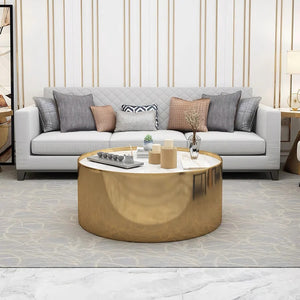 Luxury Coffee Table Set – Sintered Stone Top with Gold Metal Frame | Modern Contemporary Living Room Center & Side Tables Set | Durable Designer Coffee Table Furniture