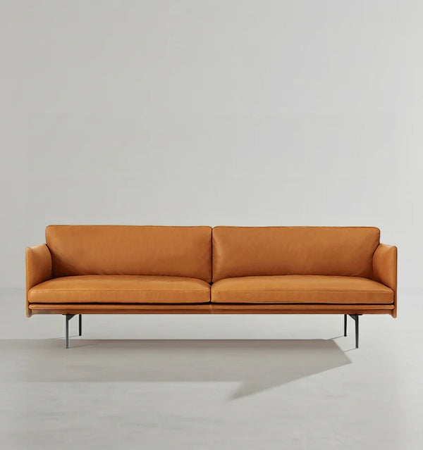 H81 Hamilton 3 Seater Italian Genuine Leather Sofa – Contemporary Living Room Sofa with Oil Wax Real Leather Upholstery and Painted Steel Legs - My Store