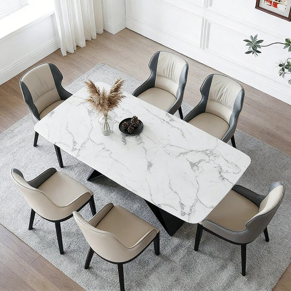 Amsterdam Sintered Stone Dining Table, Modern Rectangular Dining Table with Carbon Steel Frame, White and Black Kitchen & Dining Table
