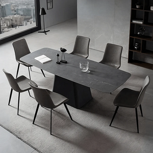 Bontempi Dining Table with Sintered Stone Top, Modern Grey & White Dining Table, Painted Steel Base, Contemporary 6 Seater Dining Room Table