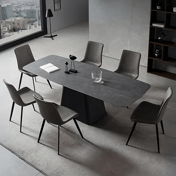 Bontempi Dining Table with Sintered Stone Top, Modern Grey & White Dining Table, Painted Steel Base, Contemporary 6 Seater Dining Room Table