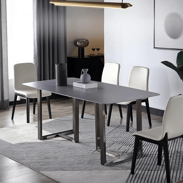 Camden Grey Dining Table – Modern Painted Steel Metal Dining Table for Kitchen, Dining Room & Contemporary Home Spaces