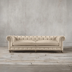 ChicComfort Velvet Two Seater Sofa – Modern Upholstered Chesterfield Style Couch with Wooden Frame, Contemporary Living Room Seating, Off White / Grey - My Store