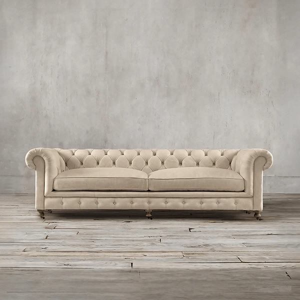 ChicComfort Velvet Two Seater Sofa – Modern Upholstered Chesterfield Style Couch with Wooden Frame, Contemporary Living Room Seating, Off White / Grey - My Store