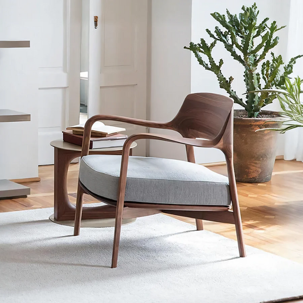 Hans Wegner Inspired Dark Oak Armchair – Contemporary Solid Wood Lounge Chair with Upholstered Fabric Seat, Modern Scandinavian Accent Chair for Living Room & Office - My Store