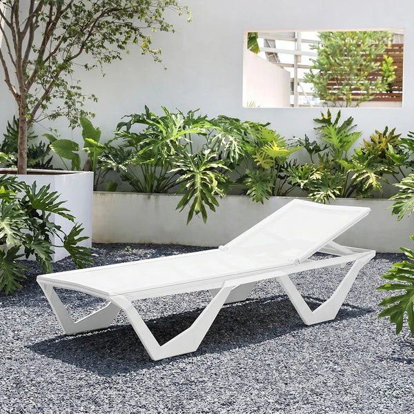 Marlin Sun Lounger Outdoor Daybed, Aluminium Garden Lounger with Mesh Fabric, Modern Patio Sunbed Chair, No Assembly, Poolside Reclining Lounger